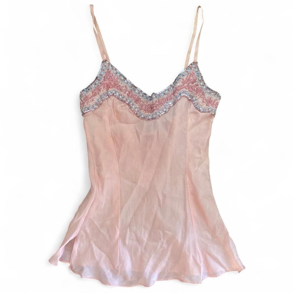 Elegant Pink Camisole with Embellished Neckline